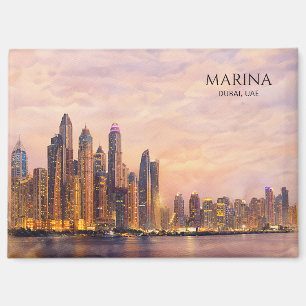 Aimant Dubaï Marina Skyline Aquarelle Lumières de la vill