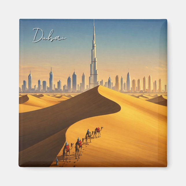 Aimant Dubai Skyline Desert Camels Travel (Devant)