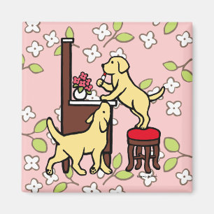 Aimant Duo jaune de chiot du laboratoire de la maman