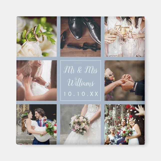 Aimant Dusty Blue Mariage Photo Collage Merci (Devant)