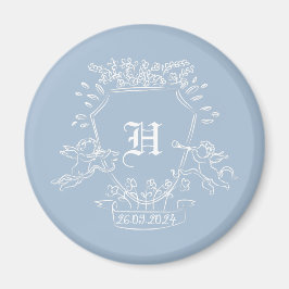 Aimant Dusty Blue Monogram Baby shower Favoriser