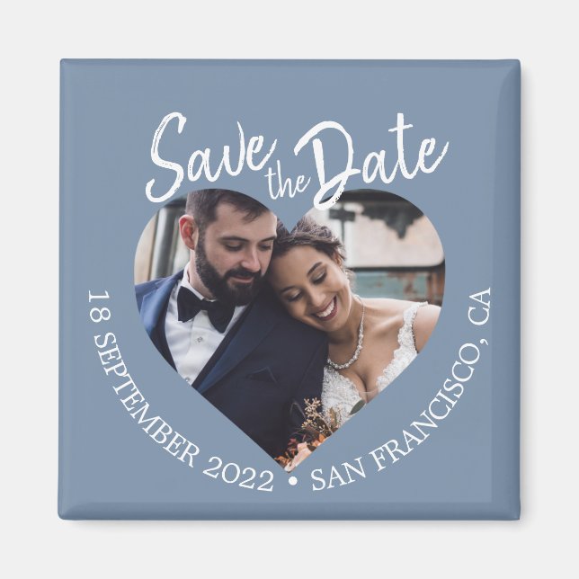 Aimant Dusty Blue Photo Modern Script Save the Date (Devant)