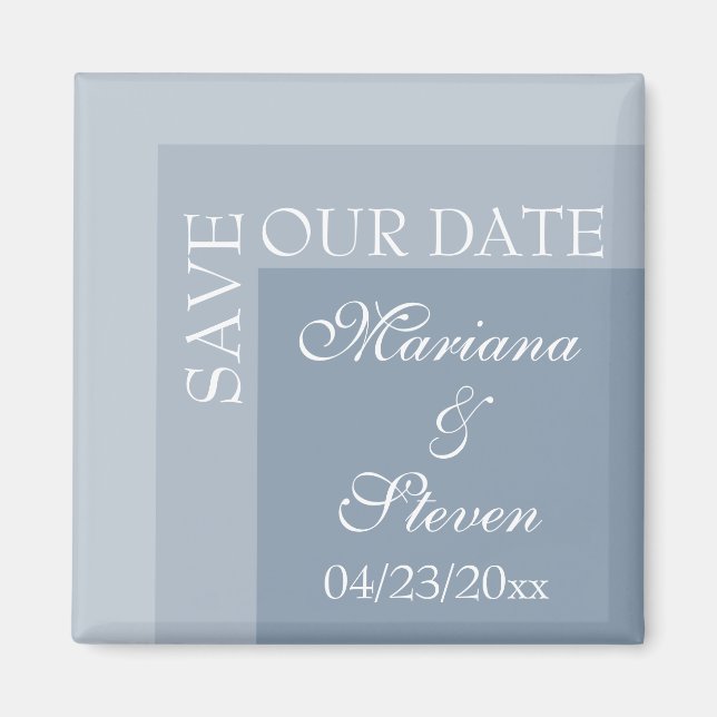 Aimant Dusty Blue Simple Moderne Chic Script Mariage Magn (Devant)