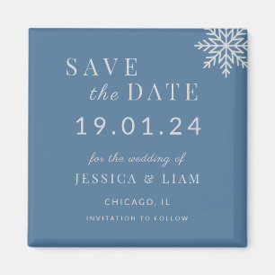 Aimant Dusty Blue Winter Wedding Enregistrer la date