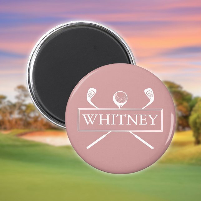 Aimant Dusty Rose Nom personnalisé Golf Ball Clubs (Dusty Rose Custom Name Golf Ball Clubs Magnet)