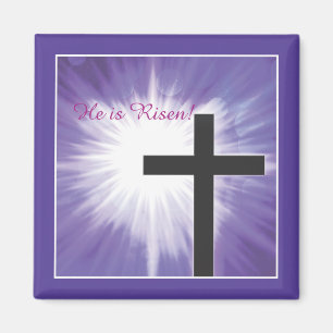 Aimant Easter Blessings Cross Starburst on Purple, Risen