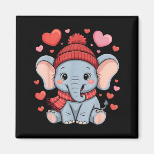 Aimant Écharpe d'hiver de la Saint-Valentin cœurs éléphan
