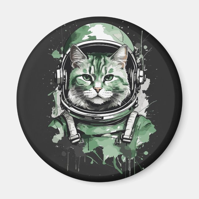 Aimant Éclat de chat de l'astronaute vert (Devant)