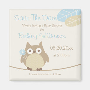 Aimant Économies de baby shower de hibou de garçon la