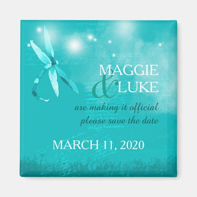 Aimant Économies turquoises de mariage de libellule snob (Devant)