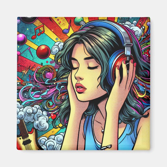 Aimant Écouter de la musique sur les écouteurs Psychédéli (Devant)