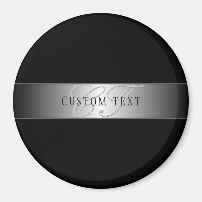 Aimant Écriture élégante de monogramme modifiable | Noir (Devant)