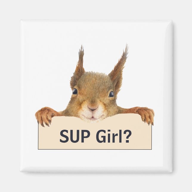 Aimant Écureuil de la fille SUP ? Texte personnalisé (Devant)
