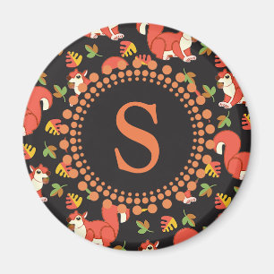 Aimant Écureuil et feuille d'automne Motif Monogramme