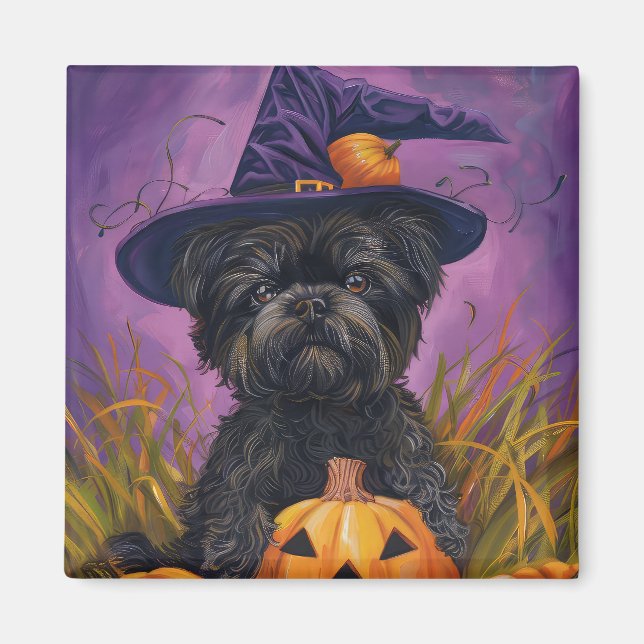 Aimant Éffrayant Affenpinscher Halloween sorcière et Citr (Devant)