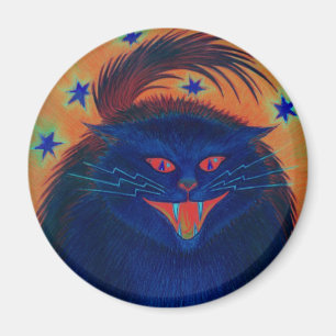 Aimant Effrayant chat bleu réfrigérateur magnétique rond