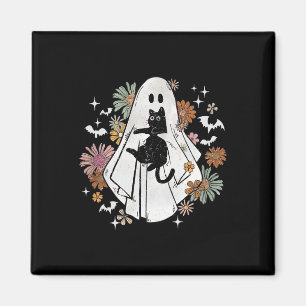Aimant Éffrayant Fantôme tenant Chat noir Super Floral Ha