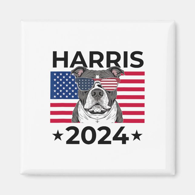 Aimant Election Vote Kamala Harris 2024 Pitbull Dog Usa F (Devant)