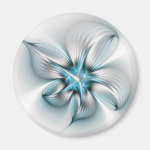 Aimant Élégance florale Art fractal abstrait moderne bleu