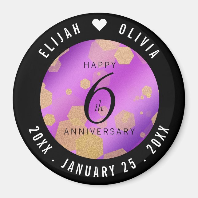 Aimant Élégant 6ème anniversaire de Mariage d'Améthyste (Devant)