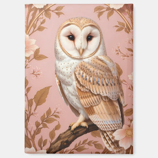 Aimant Elegant Barn Owl Pink and Gold Floral