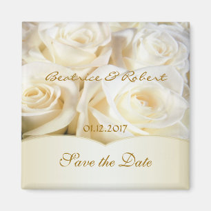 Aimant Elégant Blanc - crème roses Enregistrer la date