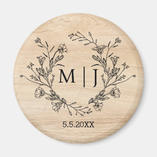 Aimant élégant botanique simple mariage rustique bois