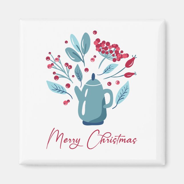 Aimant Elégant Bouquet de théière Joyeux Noël (Devant)