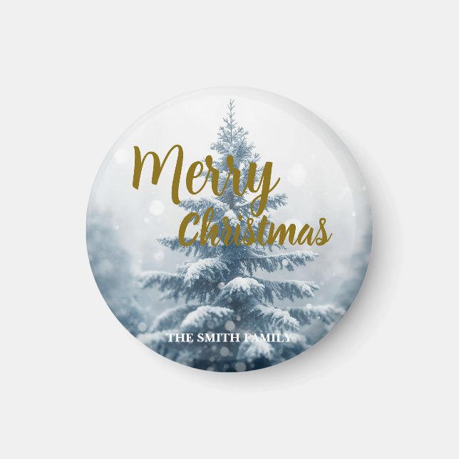 Aimant Elegant Christmas Xmas winter pine tree forest  (Devant)