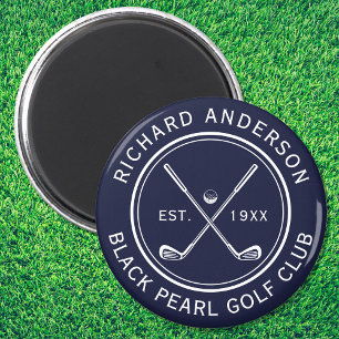 Aimant Elégant Club de Golf Personnalisé Nom Marine Bleu