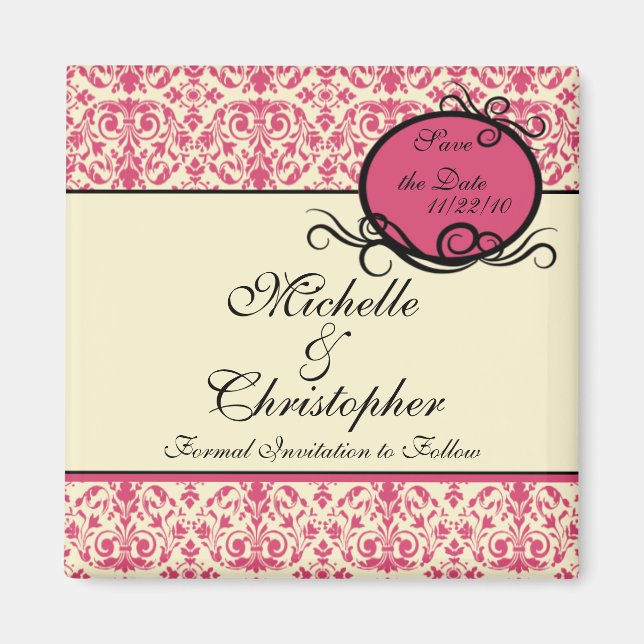 Aimant Elegant Damask Enregistrer l'aimant Date (Devant)