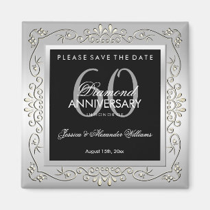 Aimant Élégant Décoratif Argent 60e Anniversaire de Maria