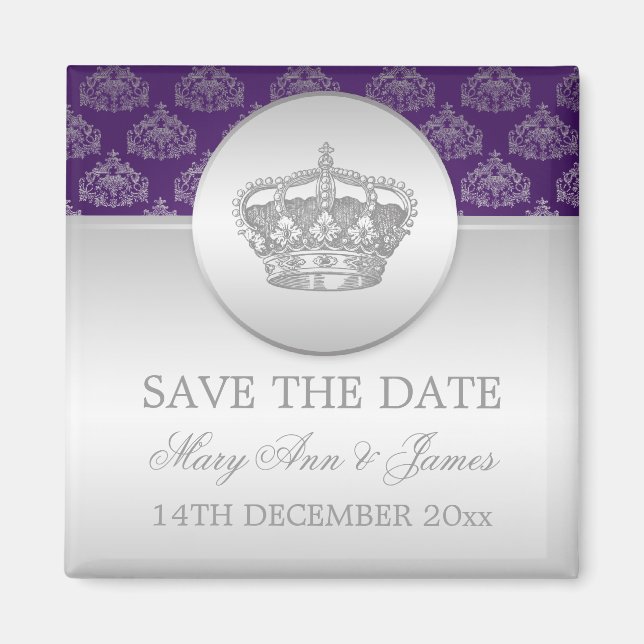 Aimant Élégant Enregistrer La Date Couronne Royale Violet (Devant)