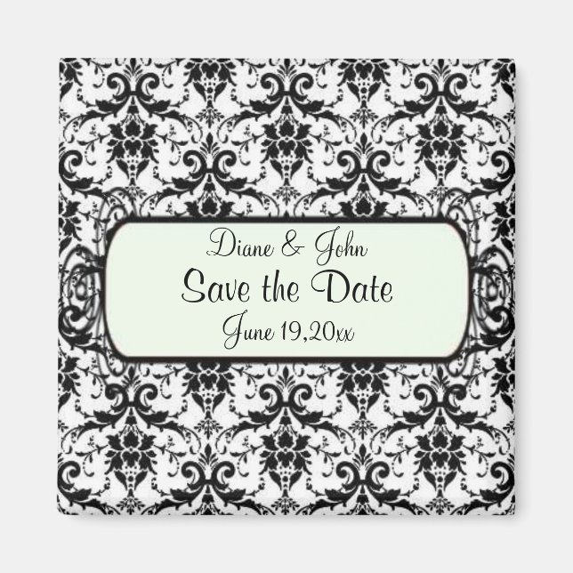 Aimant Élégant Faire-Part Damask de sauvegarde de date (Devant)