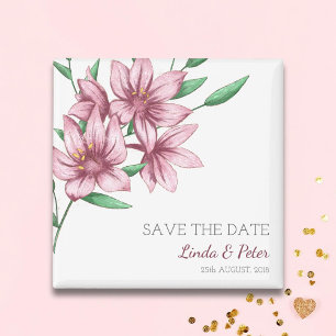 Aimant Élégant Faire-Part de Mariage Fleur de Lys Rose