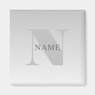 Aimant Élégant Faux Argent Gris Dégradé Monogramme Classi