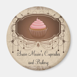 Aimant Elégant Glamor Mocha Damask Cupcake Design