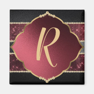 Aimant Elégant Gold & Purple Diamond Design Monogramme