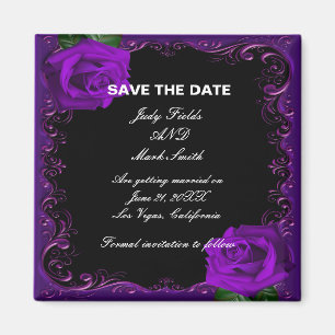 Aimant Élégant Goth Purple Roses Enregistrer La Date