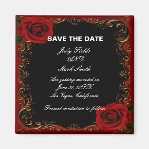 Aimant Élégant Goth Red Roses Enregistrer La Date