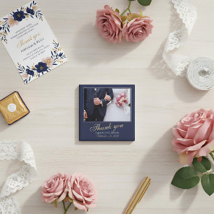 Aimant Élégant Merci photo bleu moderne Mariage