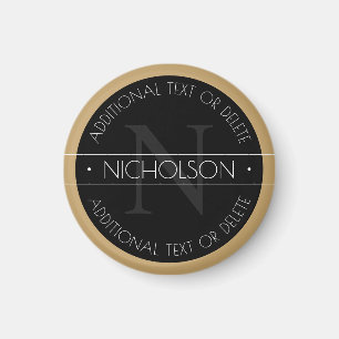 Aimant Élégant Monogramme Moderne Éditable Noir Blanc Or