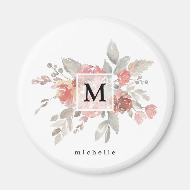 Aimant Élégant Monogramme rose pâle Dusty (Devant)
