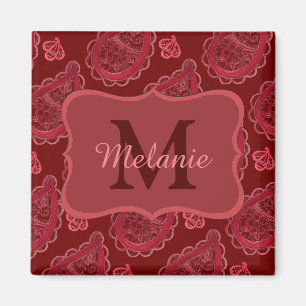 Aimant Elégant Motif Burgundy Paisley Personnalisé