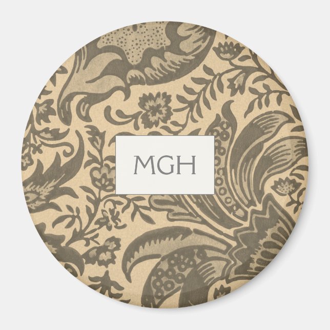 Aimant Élégant Motif végétal Sepia Monogramme (Devant)