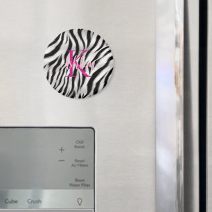 Aimant Élégant noir blanc zèbre animal rose monogramme