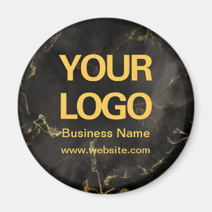 Aimant Élégant Noir Marbre d'Or Business Logo Round