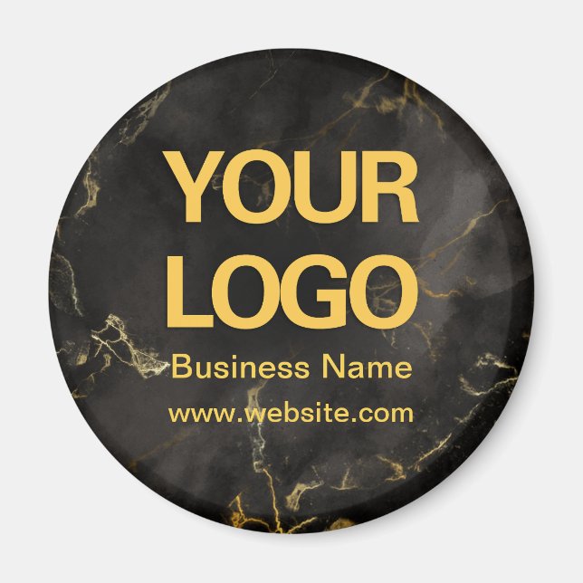Aimant Élégant Noir Marbre d'Or Business Logo Round (Devant)