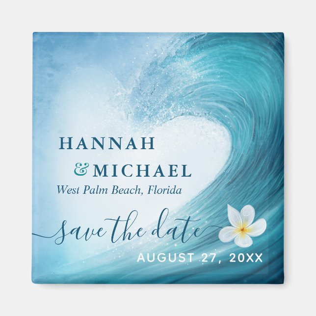 Aimant Elégant Ocean Wave Beach Wedding Enregistrer la da (Devant)
