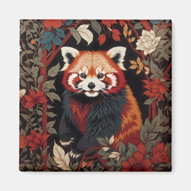 Aimant Élégant Panda Rouge William Morris Inspiré Floral (Devant)
